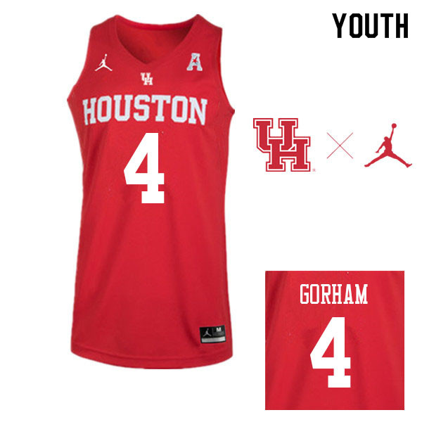 Jordan Brand Youth #4 Justin Gorham Houston Cougars College Basketball Jerseys Sale-Red